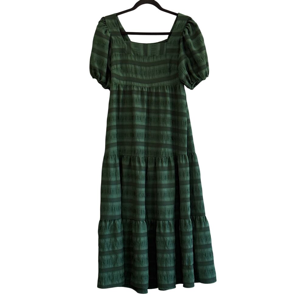 Smocked Midi Dress Piper Scoot Puff Sleeve Tiered Cottagecore Prairie Olive S